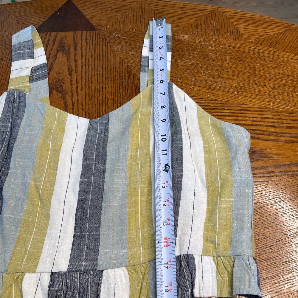 RVCA Striped Crop Top Womens Yellow Grey White Button Back Ruffle Hem Tank (958) - Picture 11 of 12